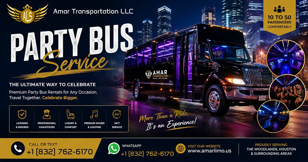 Amar Transportation Luxury Party Bus in Woodlands Texas